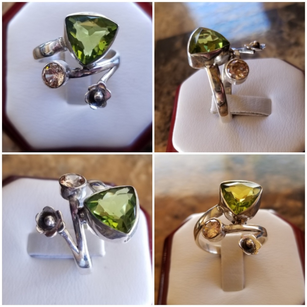 Genuine 3CT Peridot and Morganite Ring Size 8 - Picture 3 of 6